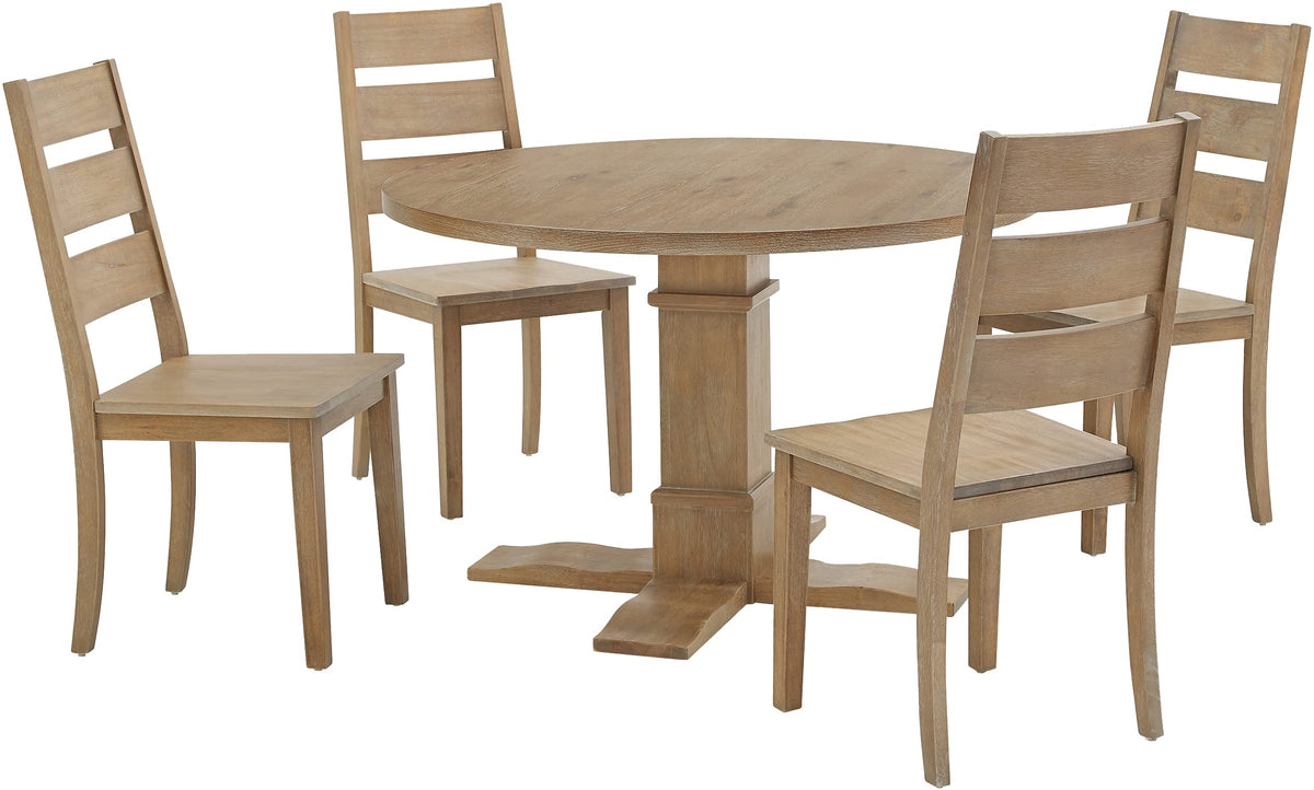 Crosley Furniture Joanna 5-Piece Modern Farmhouse Round Dining Table Set for 4 with Ladderback Chairs, Rustic Brown