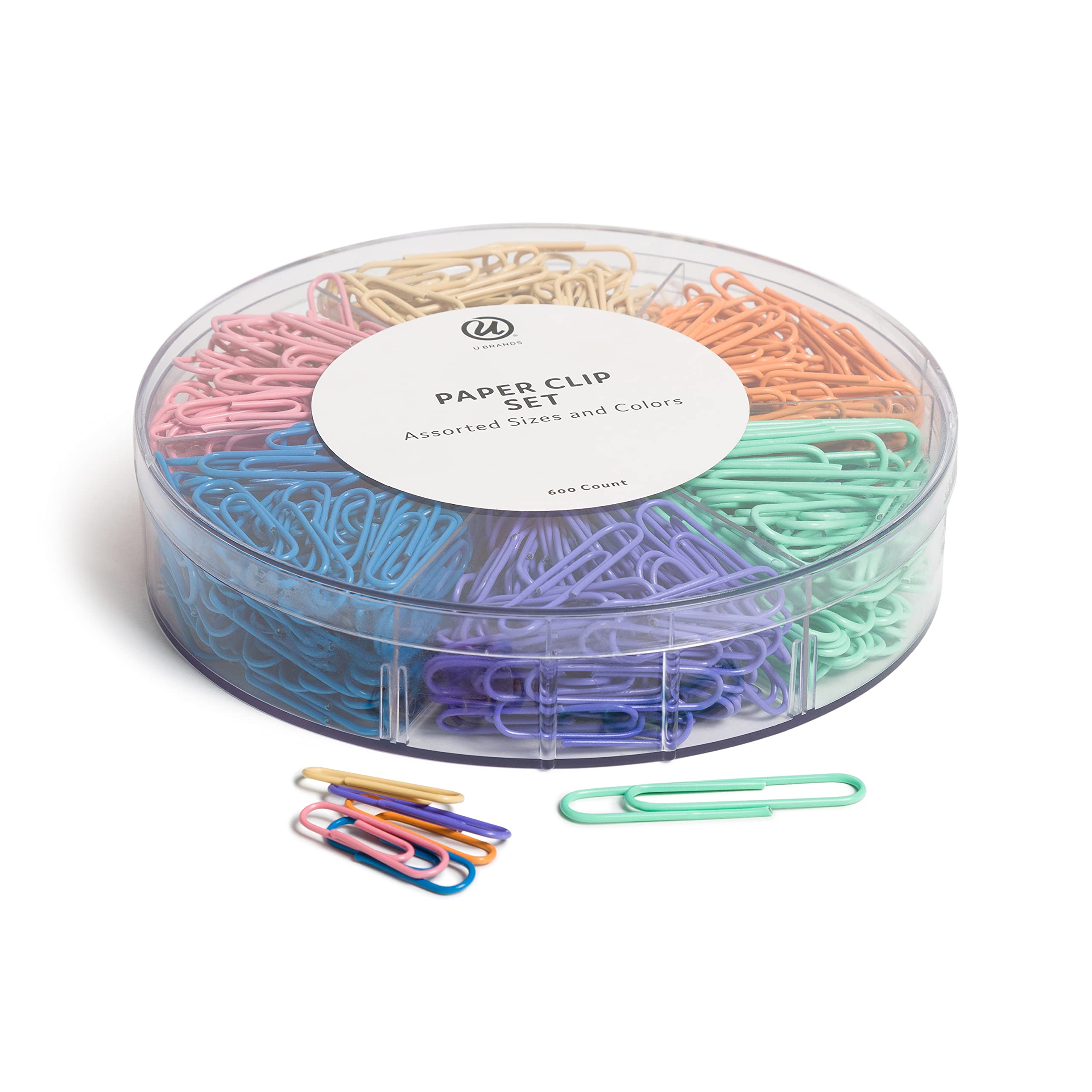U Brands Paper Clips Set, Office Supplies, Assorted Sizes, Assorted Colors, 600 Count