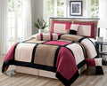 Grand Linen Oversize Burgundy/Brown/Black Comforter Set Micro Suede Patchwork Bed In A Bag (California) Cal King Size Bedding