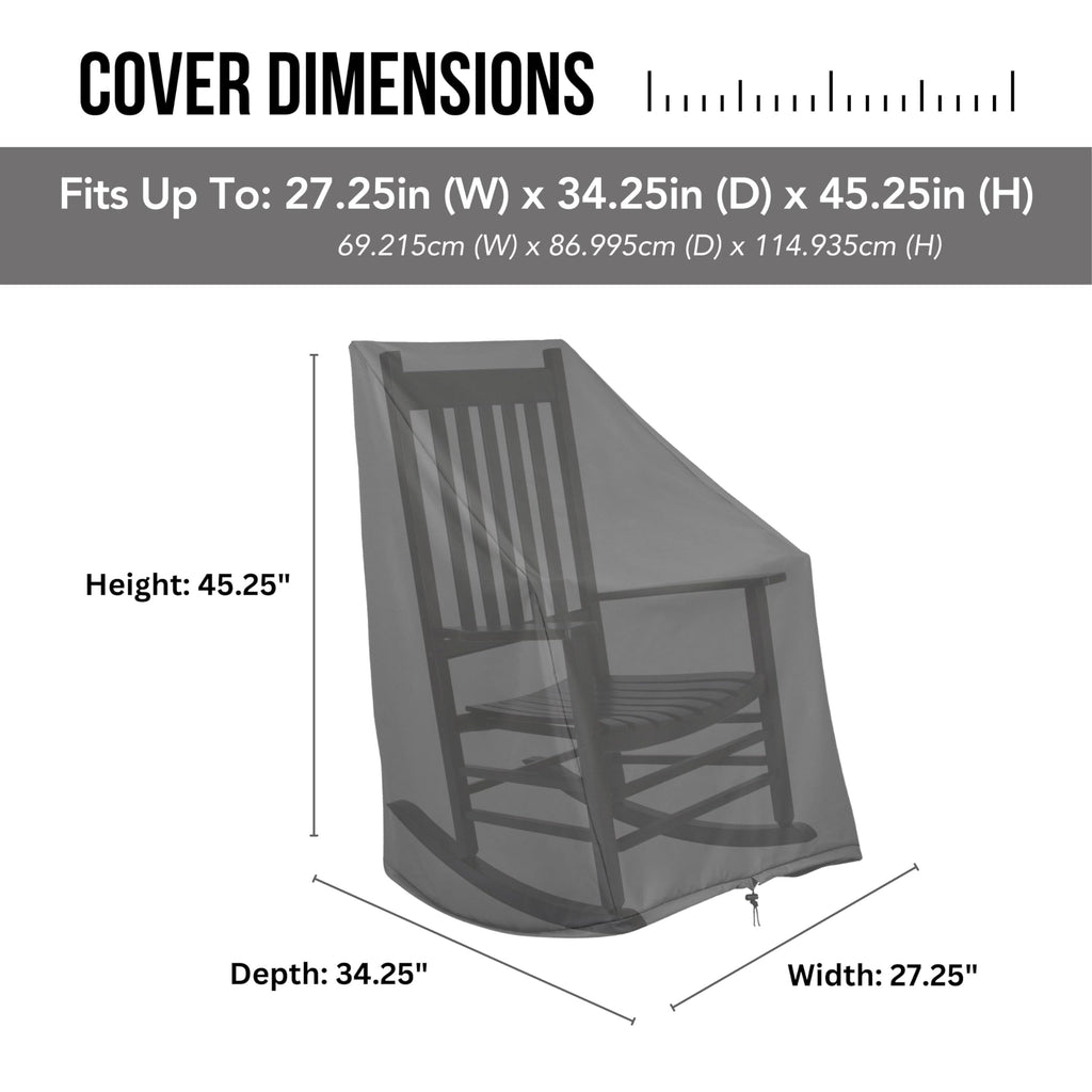 Shine Company Weatherproof Outdoor Rocking Chair Cover Set Of 2, 100% Woven Polyester, Elastic Cord With Toggle, Black, 2-Pack