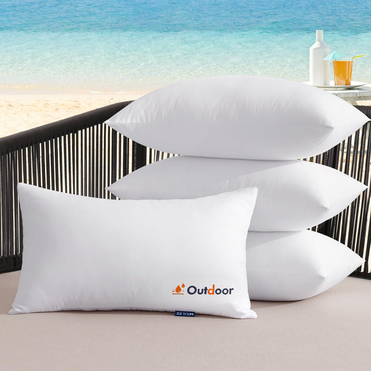 Miulee Outdoor Pillows Set Of 4 12X20 Waterproof Throw Pillow Inserts, Decorative Water Resistant Hypoallergenic Pillow Cushion
