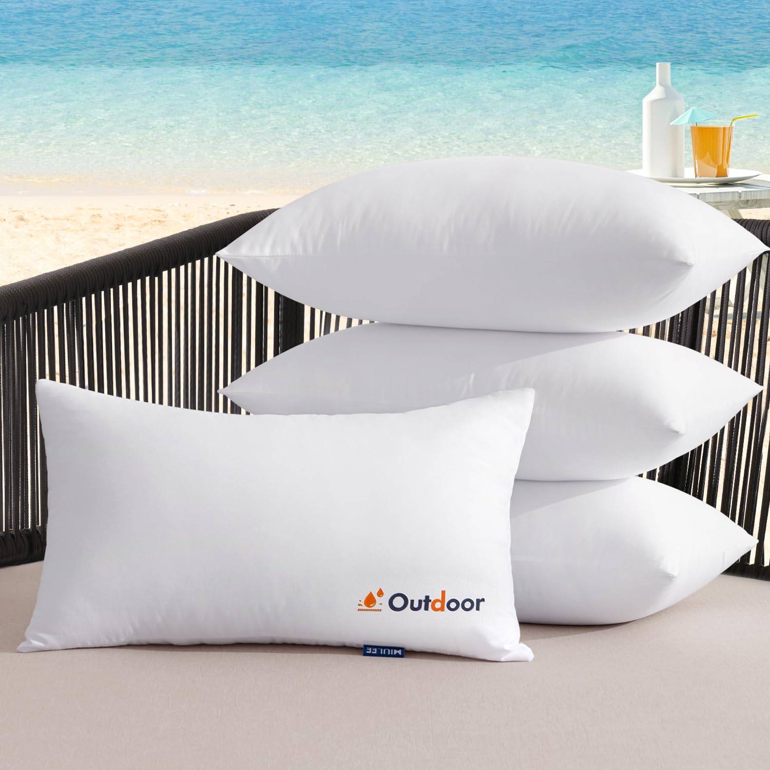 Miulee Outdoor Pillows Set Of 4 12X20 Waterproof Throw Pillow Inserts, Decorative Water Resistant Hypoallergenic Pillow Cushion