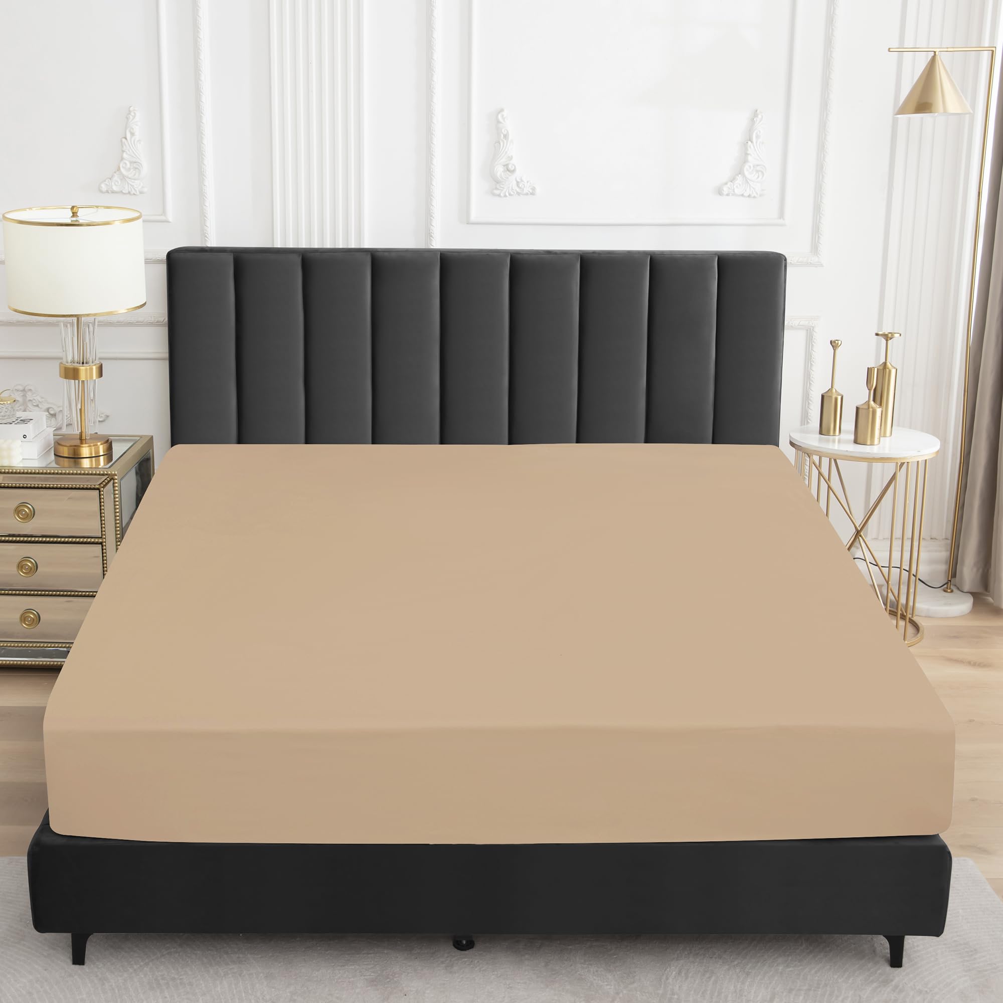 Sufdari Twin Xl Mattress Protector,Waterproof Mattress Protector,Fitted Sheet Style Mattress Cover With 18' Deep Pocket,Washable And Comfortable-Light Tan,Twin Xl
