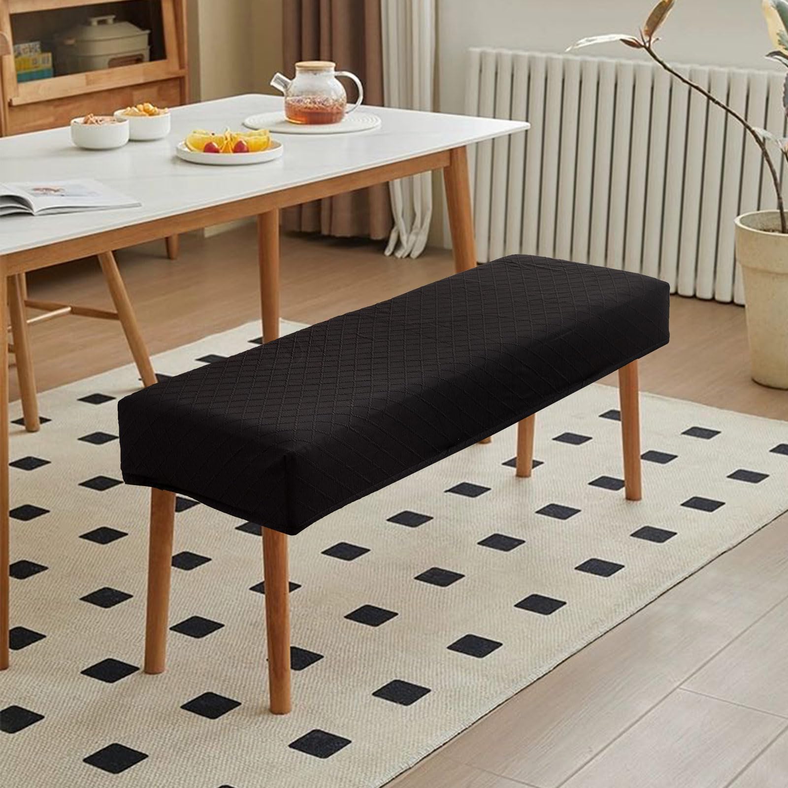 Genina Stretch Dining Bench Covers, Waterproof Stretch Jacquard Bench Seat Protector Cover, Rectangular Bench Cover For Bedrooms, Living Rooms, Kitchens, Removable, Washable