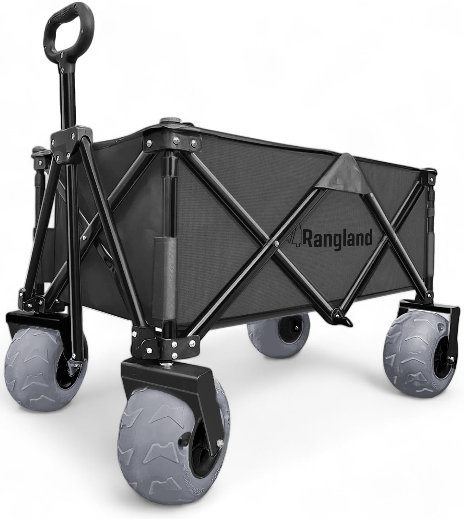 Rangland Beach Cart With Big Air Wheels For Sand - All Terrain Sand Wagon With Large Pneumatic Rubber Tires, Folding Design, Hea