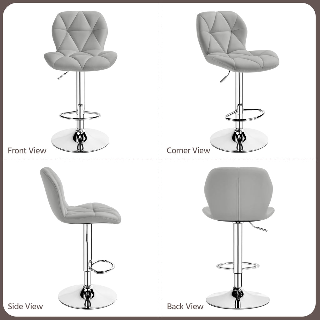 Yaheetech Grey Bar Stools Set Of 2, Pu Leather Bar Chairs With Backrest, Height Adjustable Swivel Island Stools For Bar, Kitchen Counter, Light Grey