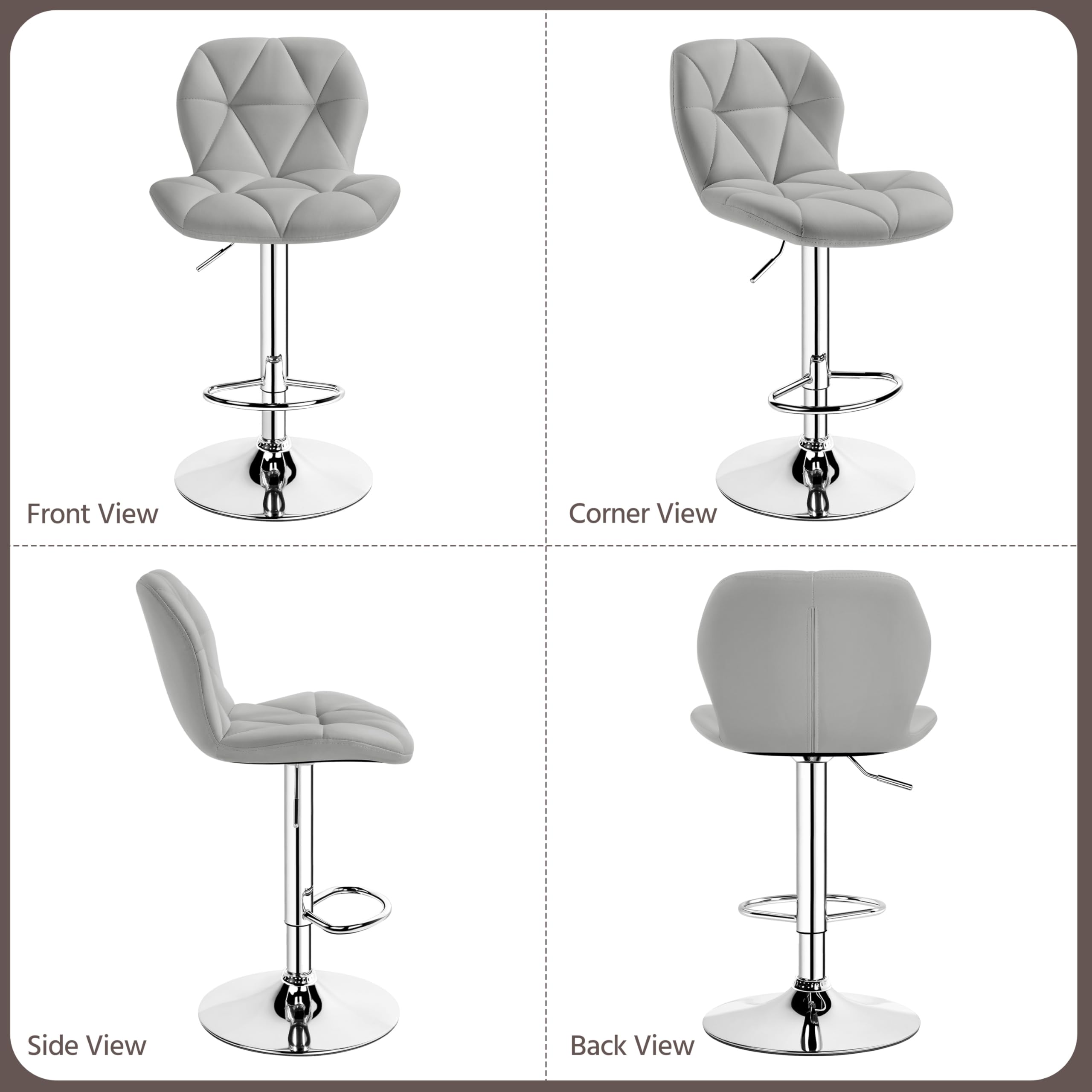 Yaheetech Grey Bar Stools Set Of 2, Pu Leather Bar Chairs With Backrest, Height Adjustable Swivel Island Stools For Bar, Kitchen Counter, Light Grey