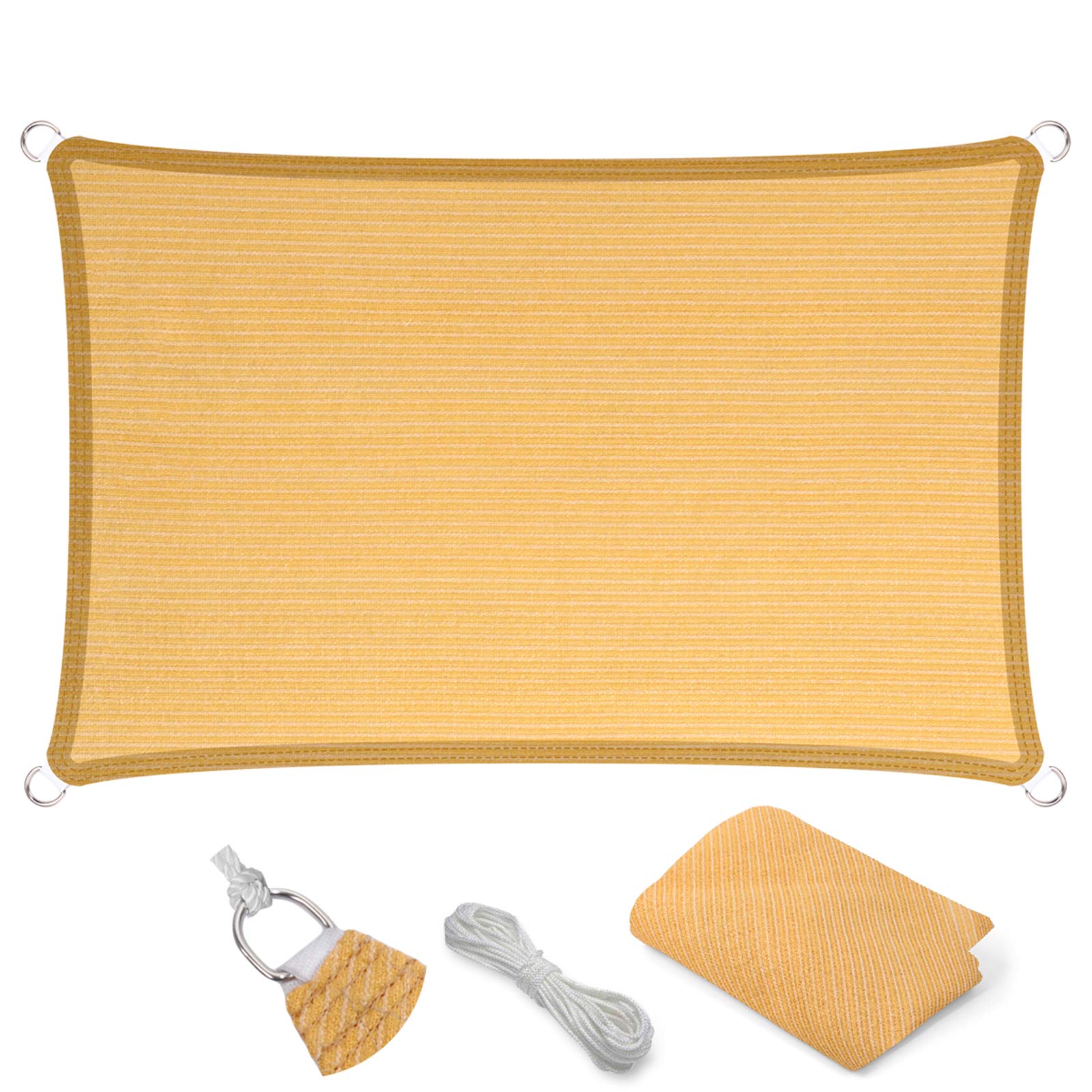 Eden'S Decor Straight Flat-Edged Sun Shade Sail Rectangular 7' X 9' Wheat Uv-Blocking Outdoor Canopy Fabric Cloth Awning For Per