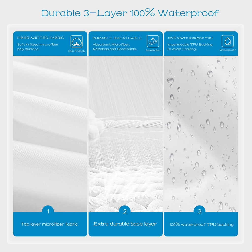 Grt 2 Pack 100% Waterproof Mattress Protector Full Size, Breathable & Noiseless Waterproof Mattress Cover Fitted Deep Pocket Fro