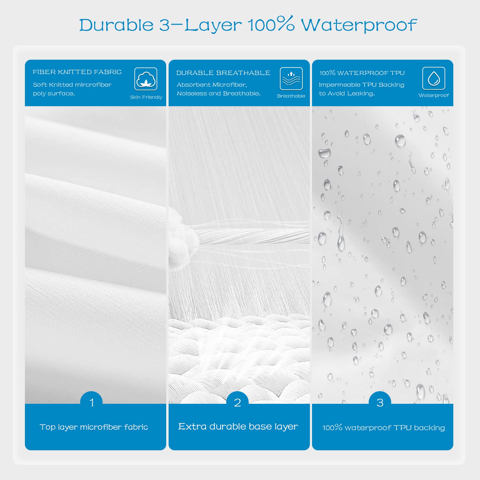 Grt 2 Pack 100% Waterproof Mattress Protector Full Size, Breathable & Noiseless Waterproof Mattress Cover Fitted Deep Pocket Fro