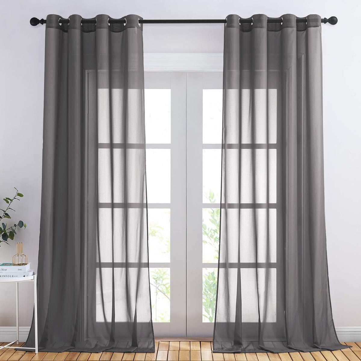 STITCHNEST Linen Textured Sheer Curtains, Semi Transparent & Light Filtering Door Curtains with Tieback and Eyelets, Pack of 1 (