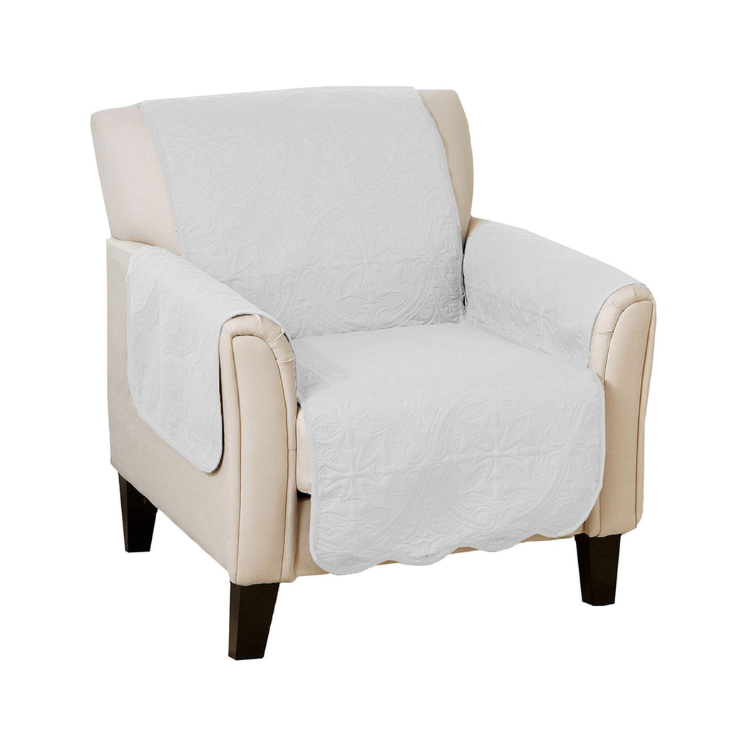 Great Bay Home Medallion Stitched Solid Furniture Protector Stain Resistant Durable Furniture Protector Elenor Collection (Chair, White/Sand)