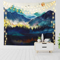 Rosielily Mountain Tapestry, 51'X59' Watercolor Tapestry Nature Tapestry Misty Forest Tapestry Sun Sunset Tree Landscape Tapes