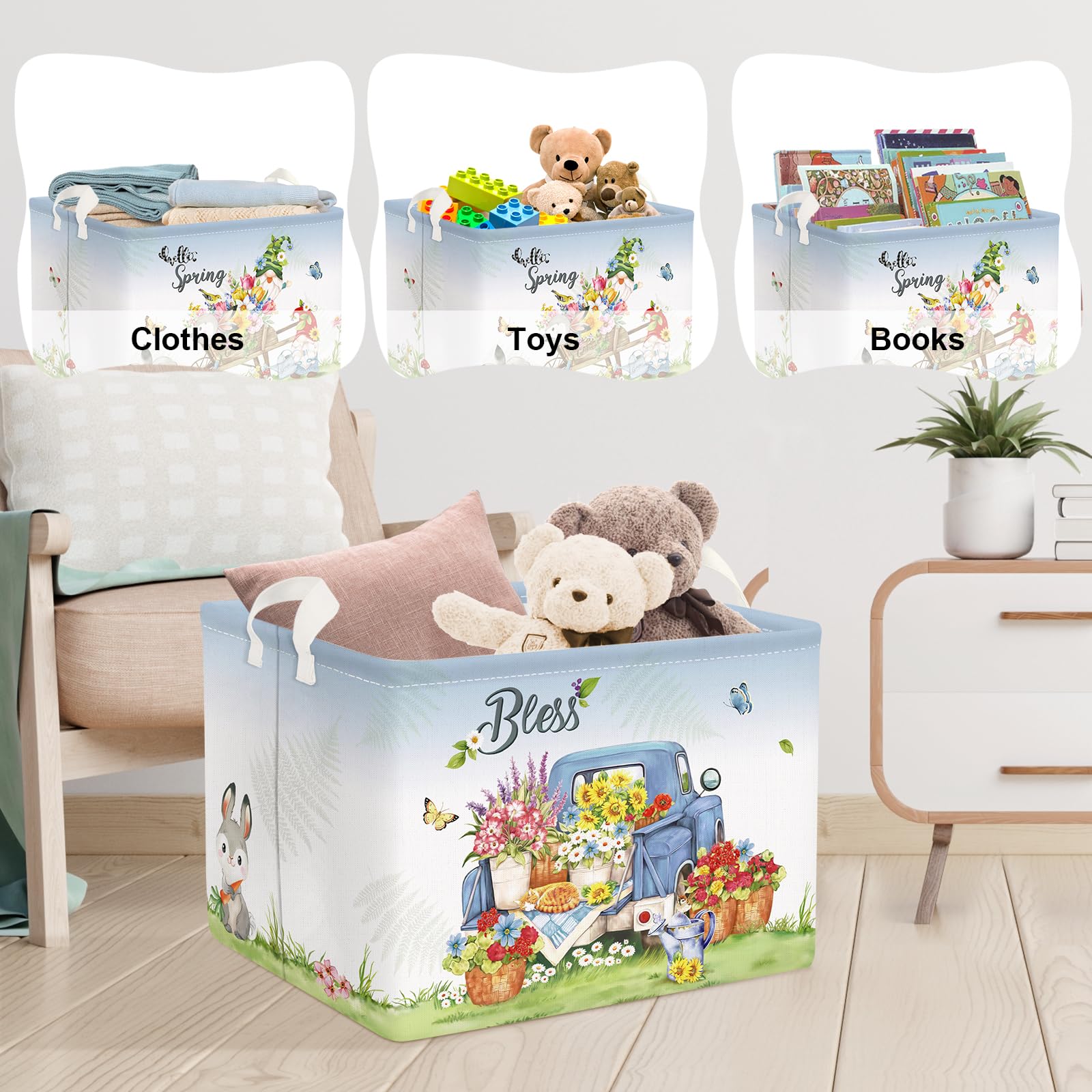 Clastyle Rectangle Butterfly Bird Flower 4Th July Gift Basket Daisy Sunflower Violet Tulip Shelf Basket Garden Truck Gnome Bunny