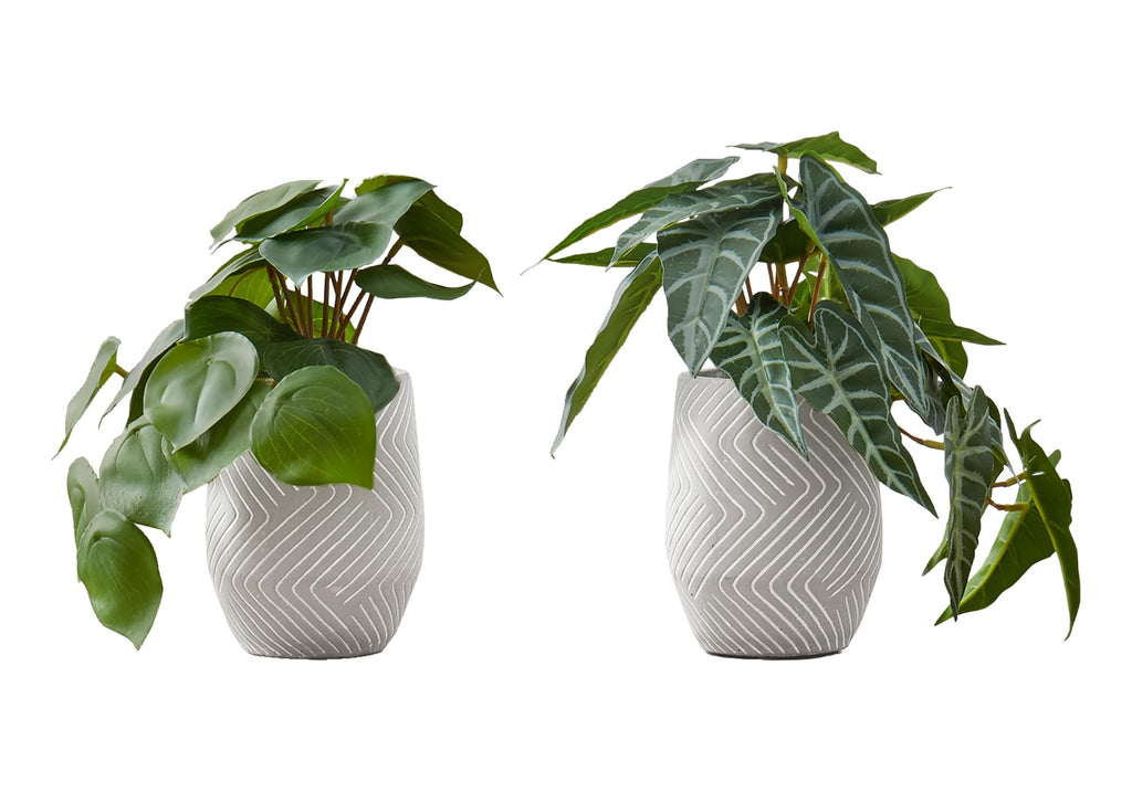 Monarch Specialties I 9582 Artificial Plant, 8' Tall, Alocasia, Indoor, Faux, Fake, Table, Greenery, Potted, Set of 2, Decorative, Green Leaves