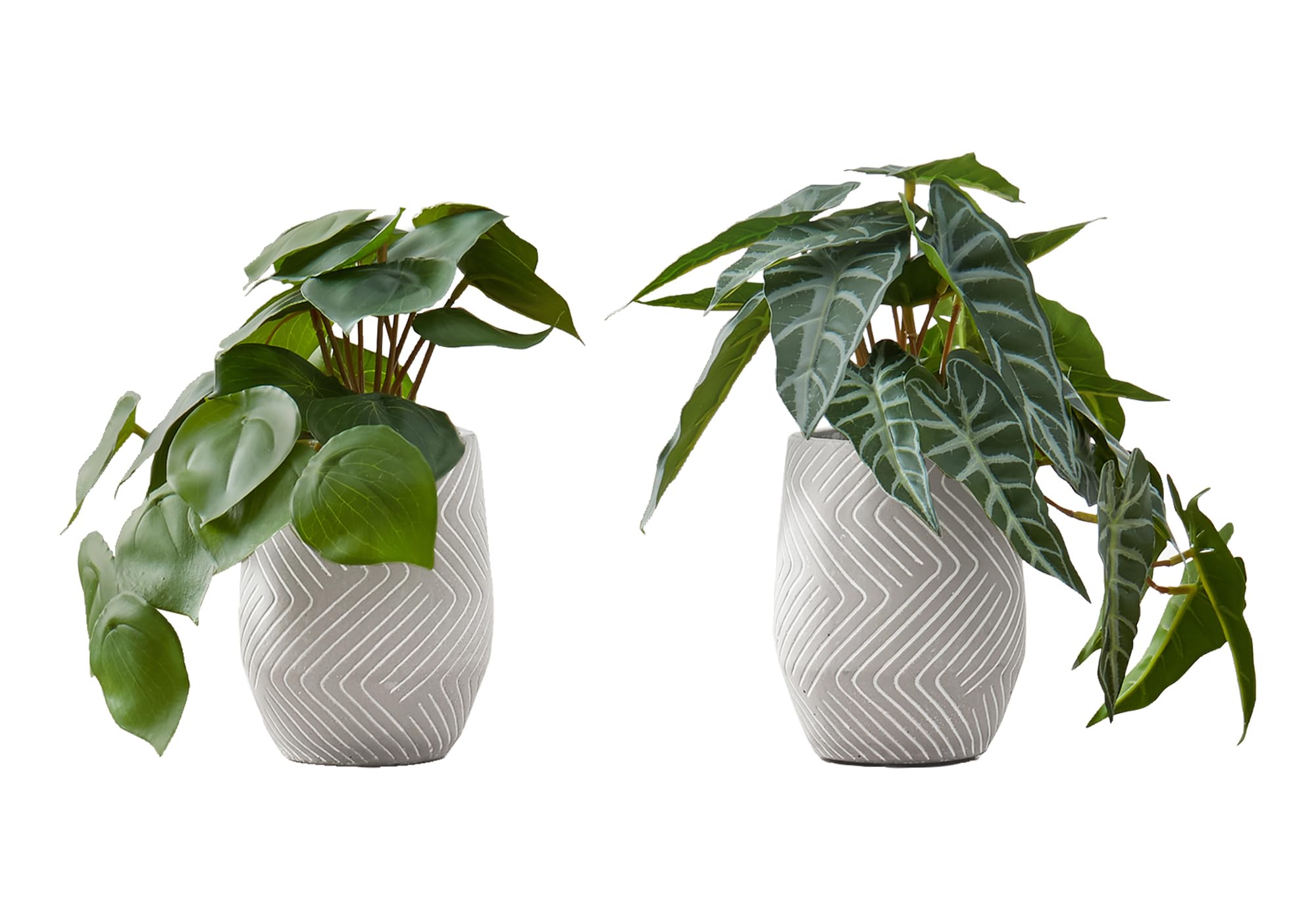 Monarch Specialties I 9582 Artificial Plant, 8' Tall, Alocasia, Indoor, Faux, Fake, Table, Greenery, Potted, Set of 2, Decorative, Green Leaves