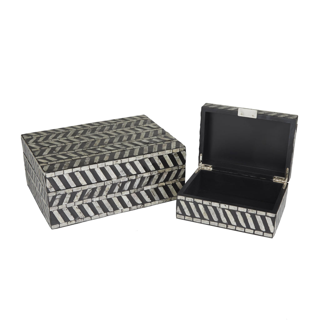 Deco 79 Mother of Pearl Shell Handmade Decorative Box Chevron Pattern Decorative Keepsake Boxes with Hinged Lid, Set of 2 Storag