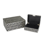 Deco 79 Mother of Pearl Shell Handmade Decorative Box Chevron Pattern Decorative Keepsake Boxes with Hinged Lid, Set of 2 Storag