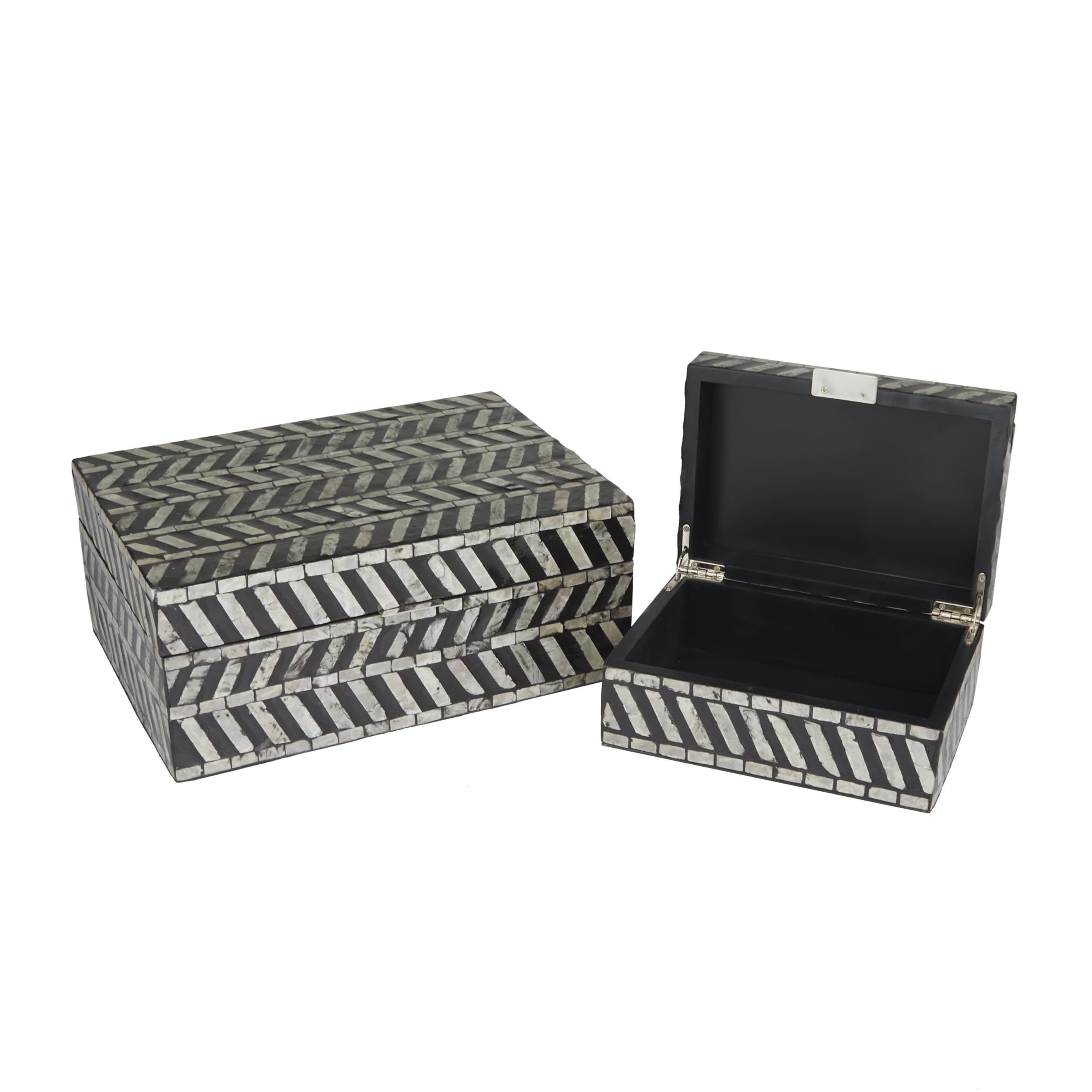 Deco 79 Mother of Pearl Shell Handmade Decorative Box Chevron Pattern Decorative Keepsake Boxes with Hinged Lid, Set of 2 Storag