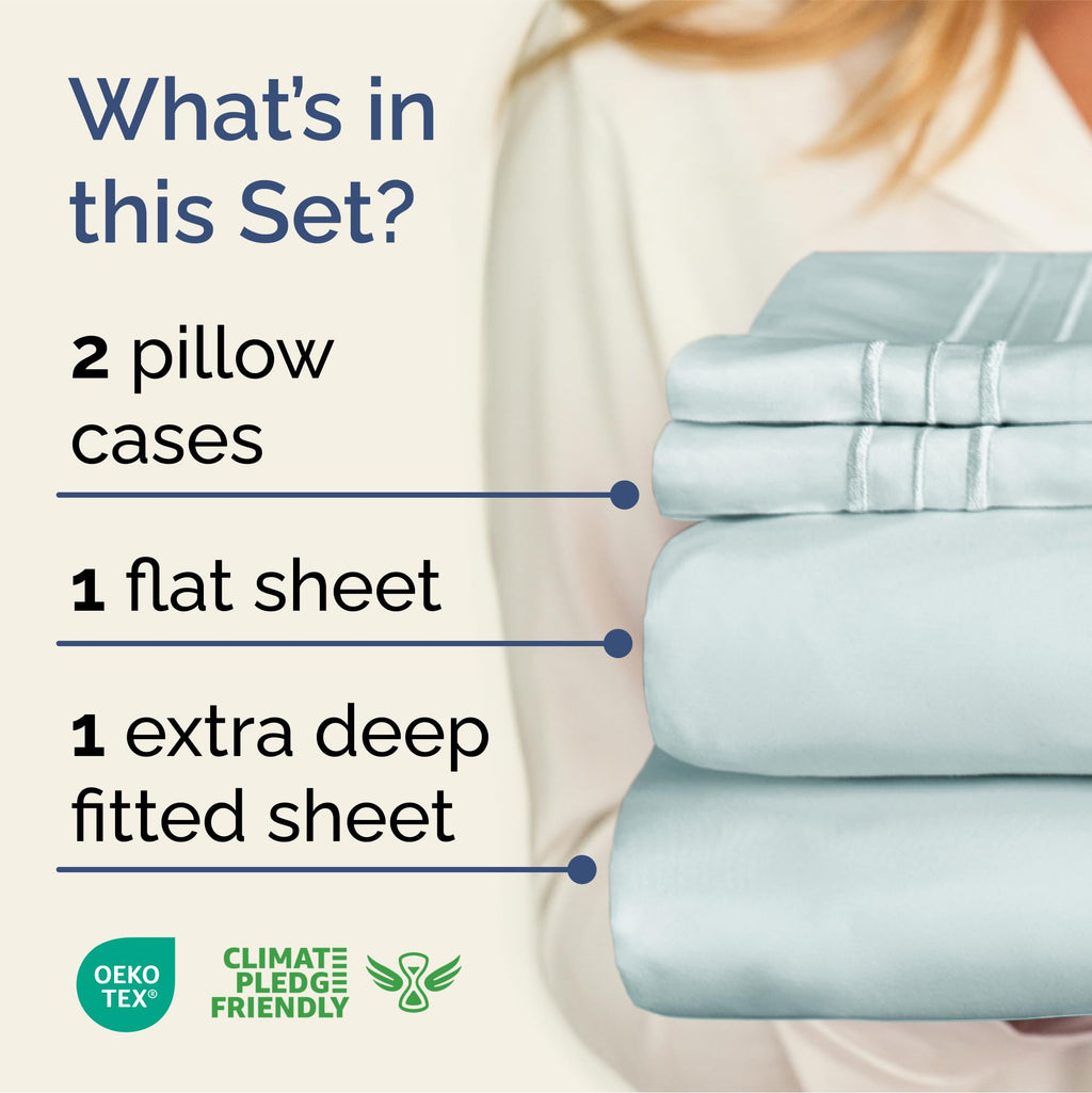 Extra Deep Pocket Full Sheets - 4 Piece Breathable & Cooling Bed Sheets - Hotel Luxury Bed Sheet Set - Soft, Wrinkle Free & Comfy - Easily Fits Extra Deep Mattresses - Deep Pocket Ice Blue Sheets Set