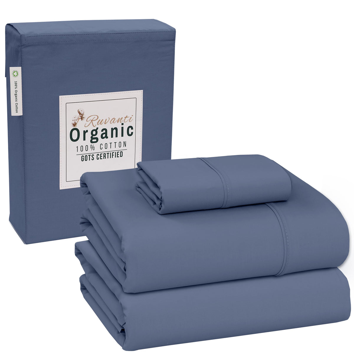 RUVANTI 100% Organic Cotton Sheets - Twin XL Sheet Sets - Certified for GOTS - Breathable & Comfortable - Soft & Cooling Percale
