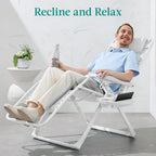 Best Choice Products Adjustable Zero Gravity Chair, Monochromatic Color Folding Patio Recliner W/Side Tray, Headrest - Snow