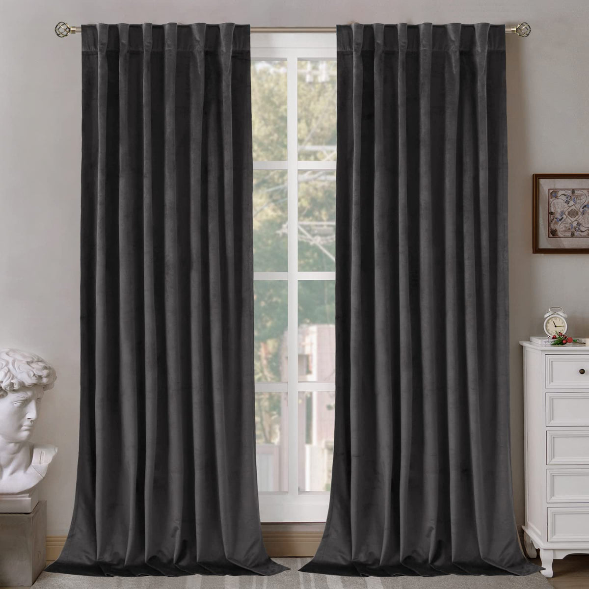 Bgment Grey Velvet Curtains 102 Inches Long For Living Room, Thermal Insulated Room Darkening Curtains Drapes Window Treatment W