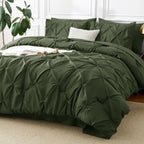 Cozylux Olive Green Comforter Set King - 7 Pieces Bed In A Bag King Size, Pintuck Comforters Pinch Pleat Bedding Sets With All S