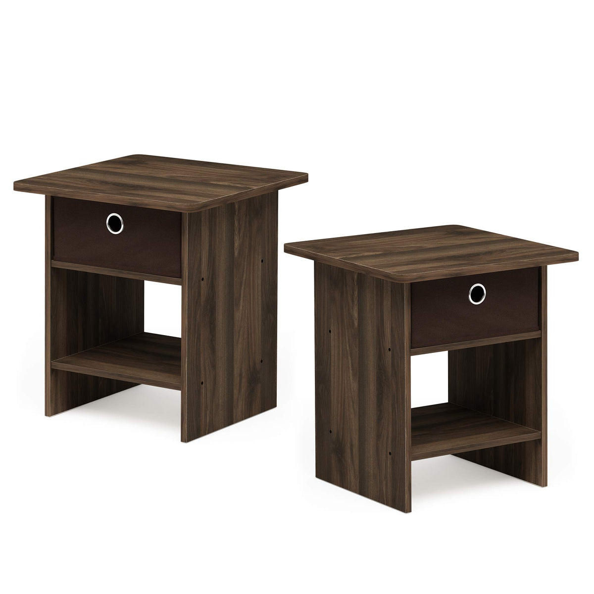 Furinno Dario End Table / Side Table / Night Stand / Bedside Table With Bin Drawer, 2-Pack, Columbia Walnut/Dark Brown