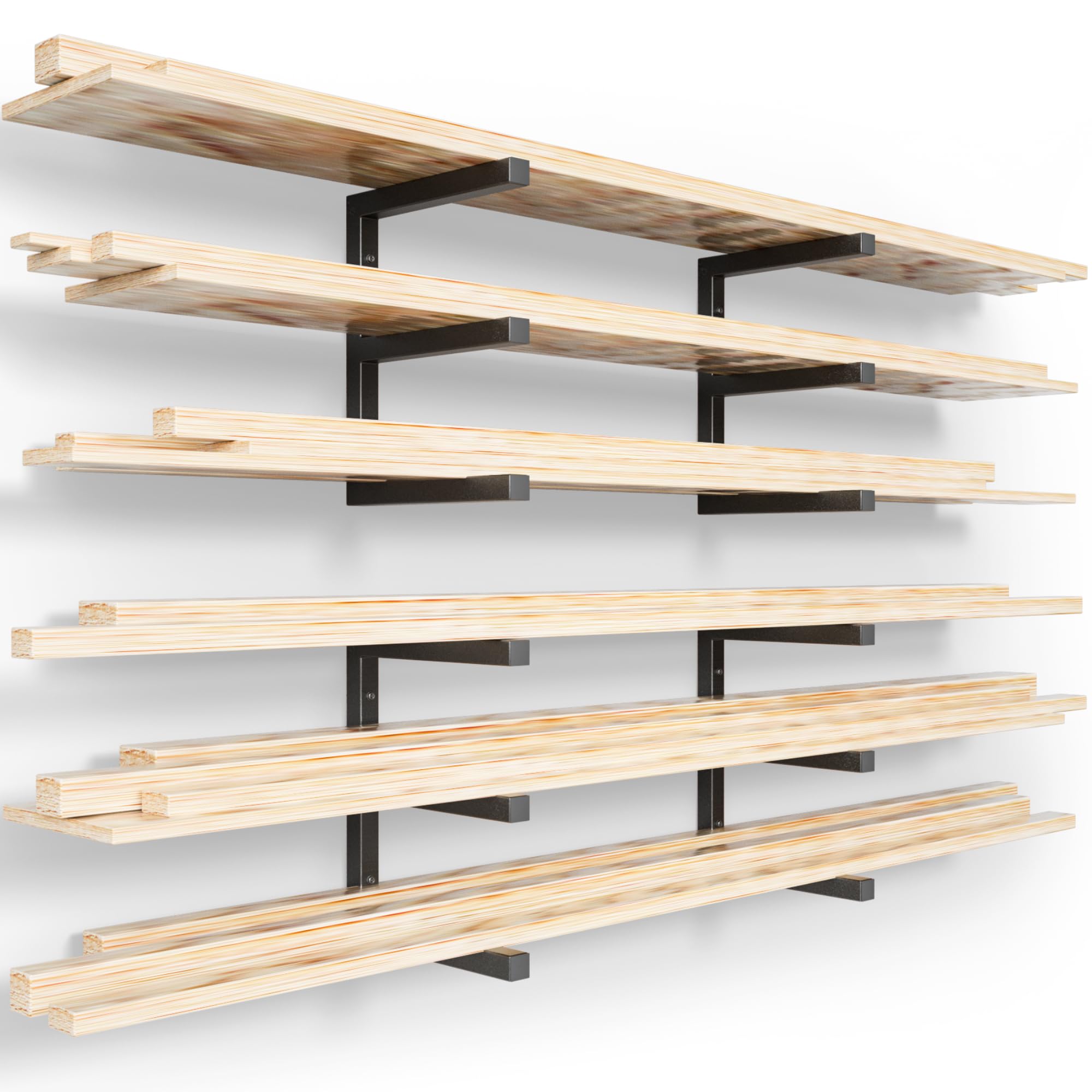 YYR Wood Organizer and Lumber Storage Rack Wall Mount, Heavy Duty Metal Shelf with 6-Level Holds Up 1200 LBS, Indoor & Outdoor U