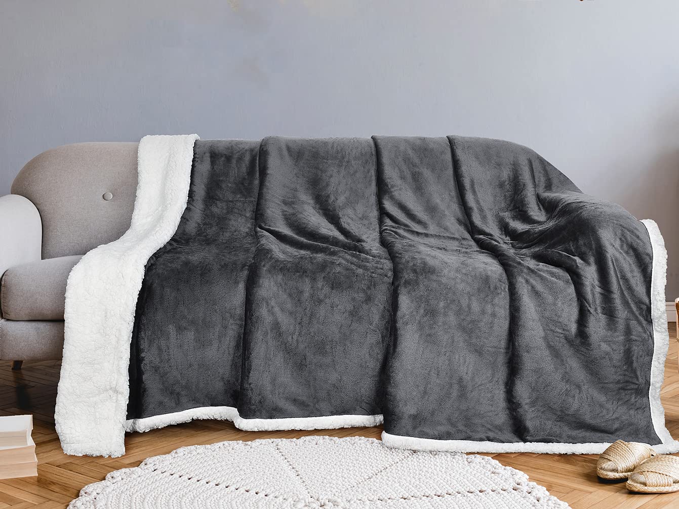Tirrinia Sherpa Throw Plush Blanket Grey Throw Twin Size 60Inch X 80Inch Bedding Fleece Reversible Blanket For Bed And Couch, Su