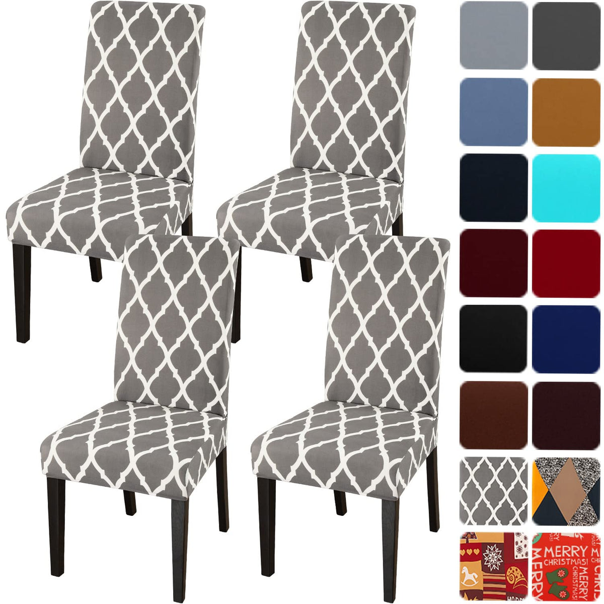 Jqinhome Dining Chair Covers Set Of 4, High Stretch Removable Washable Parsons Chair Slipcover For Home Party Hotel Wedding Ceremony (Grey White)