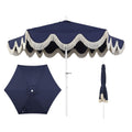 JONATHAN Y UMB1001I Collins 9 ft. Classic Cottage Fringe Tassel Market Patio Umbrella with Auto-Tilt Crank, Wind Vent and UV Pro