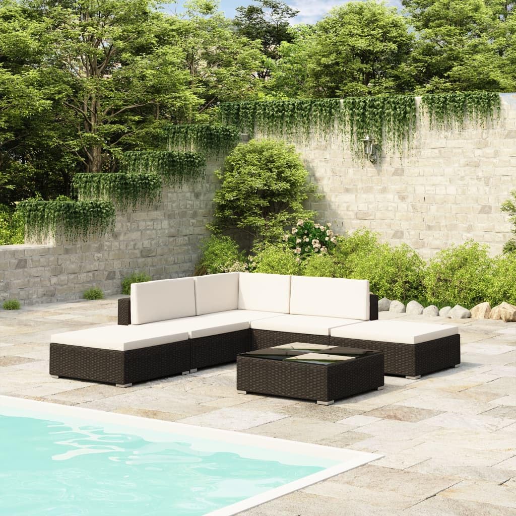 6 Piece Patio Lounge Set with Cushions Poly Rattan Black