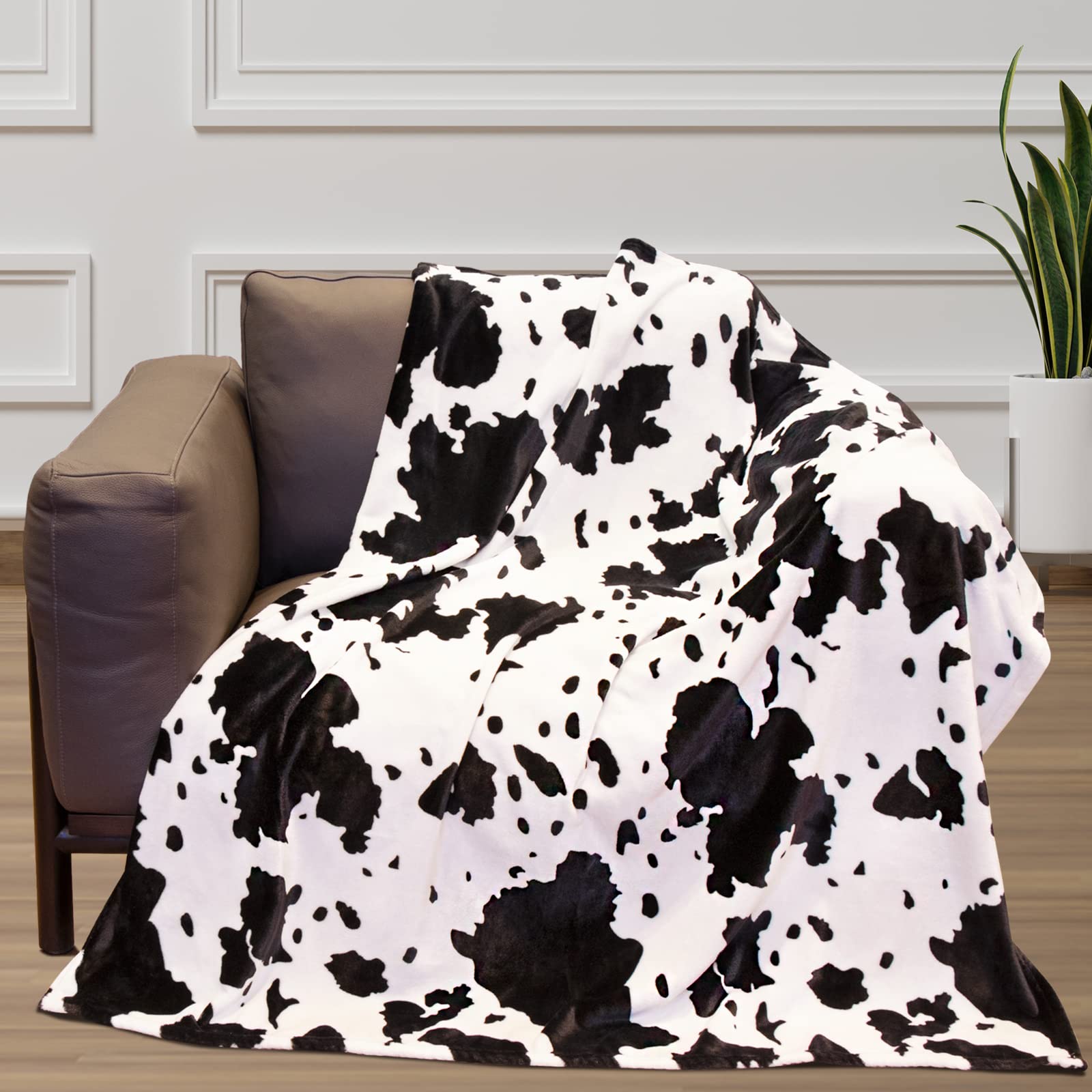 Fleece Black Cow Print Throw Blankets Soft Flannel Cozy Cow Blankets For Adults, Lightweight Fuzzy Cow Print Blanket For Couch S