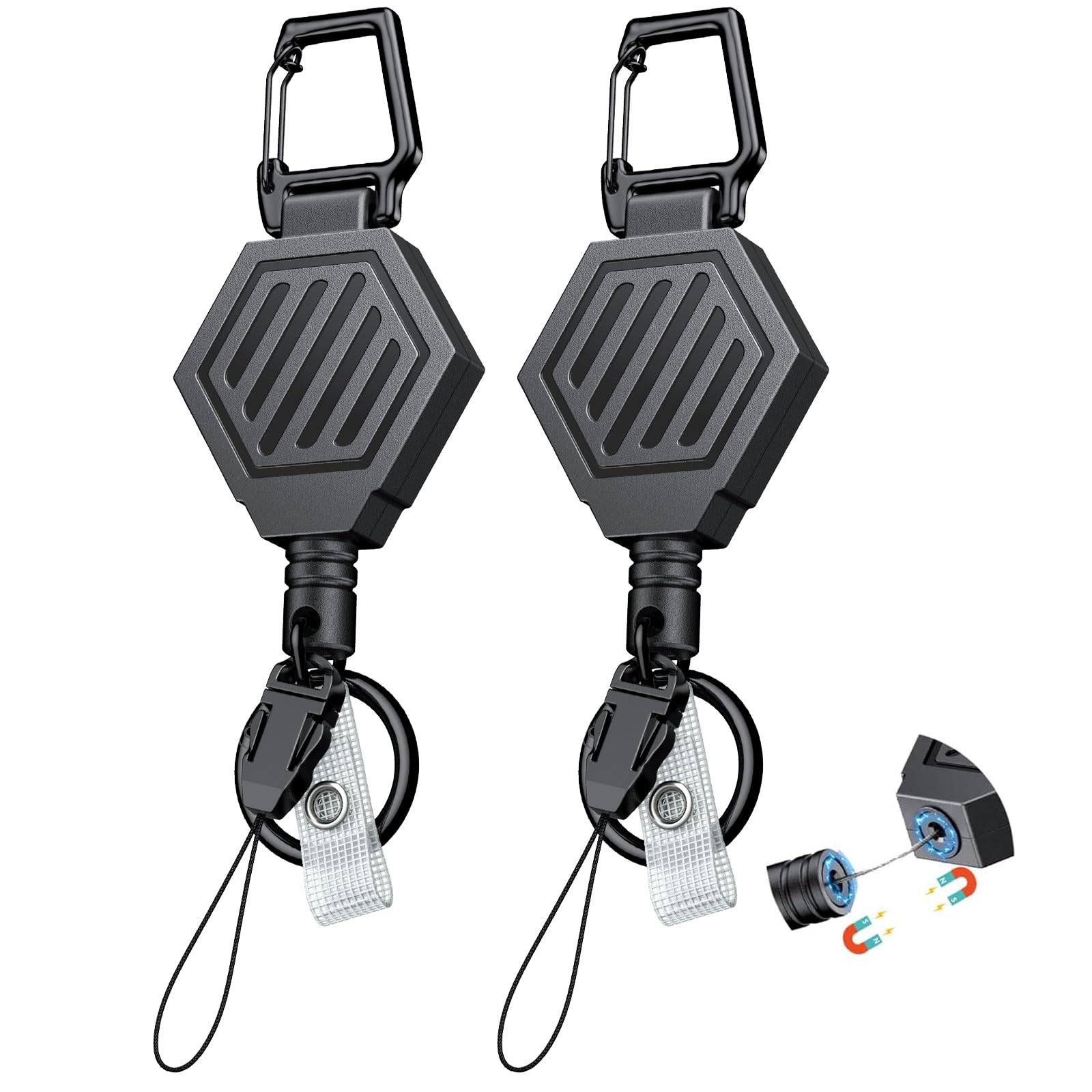 Uniclife 2 Pack Heavy Duty Retractable Keychain With Magnetic Closure Tactical Id Badge Holder Reel For Up To 16 Oz Magnetic Car