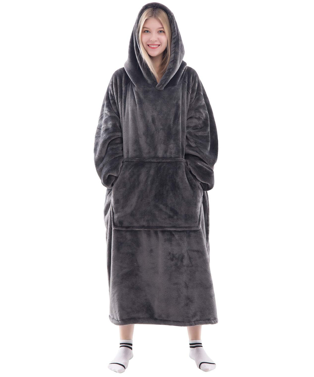 Waitu Wearable Blanket Hoodie - Thick Flannel, Dark Gray, Adult Size, Model HGBK623, Cozy Pocket Design for Men and Women