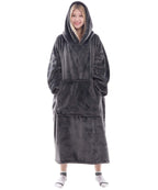 Waitu Wearable Blanket Hoodie - Thick Flannel, Dark Gray, Adult Size, Model HGBK623, Cozy Pocket Design for Men and Women