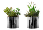 Monarch Specialties I 9550 Artificial Plant, 7' Tall, Succulent, Indoor, Set of 2, Decorative, Green Plants, Chrome Pots