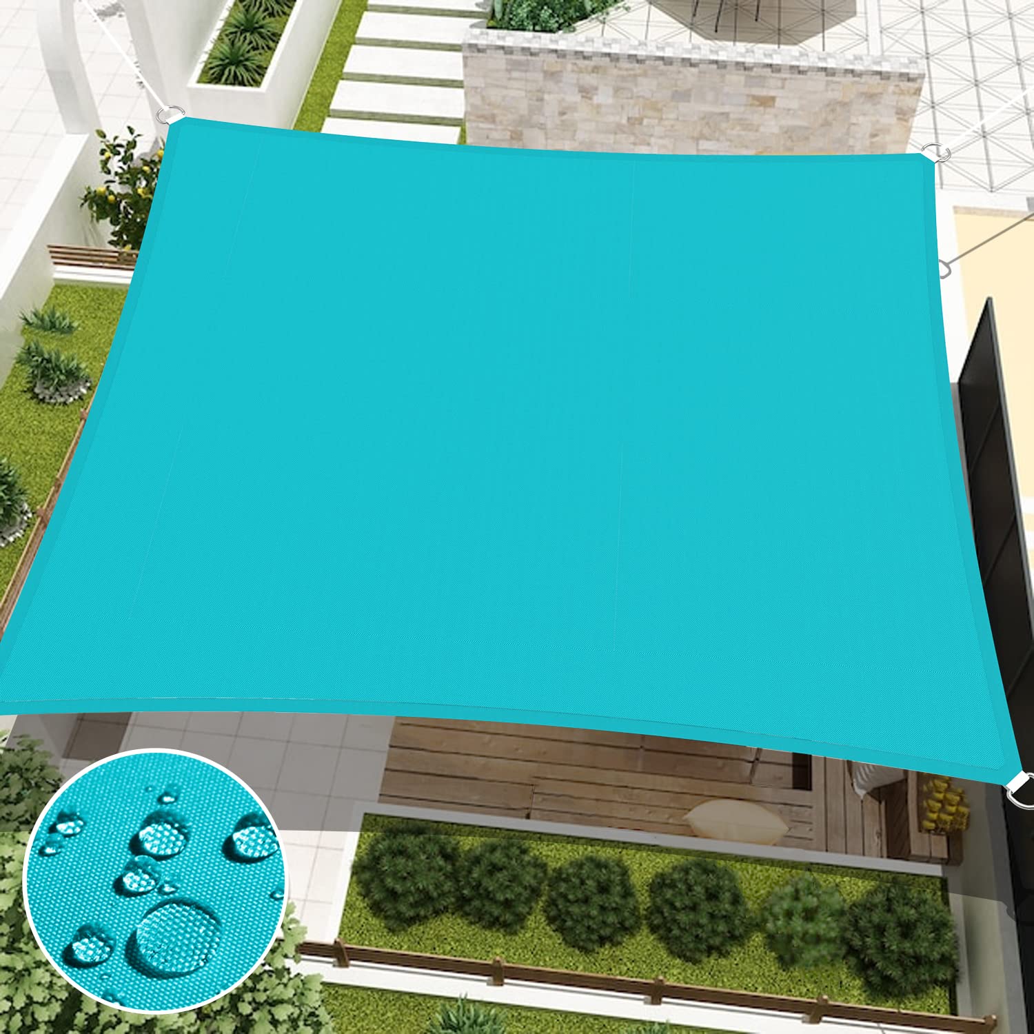 Floraleaf Sun Shade Sail 10' X 10' Rectangular Waterproof Sun Sail Uv Block Canopy For Outdoor Patio Lawn Garden Backyard, Turqu