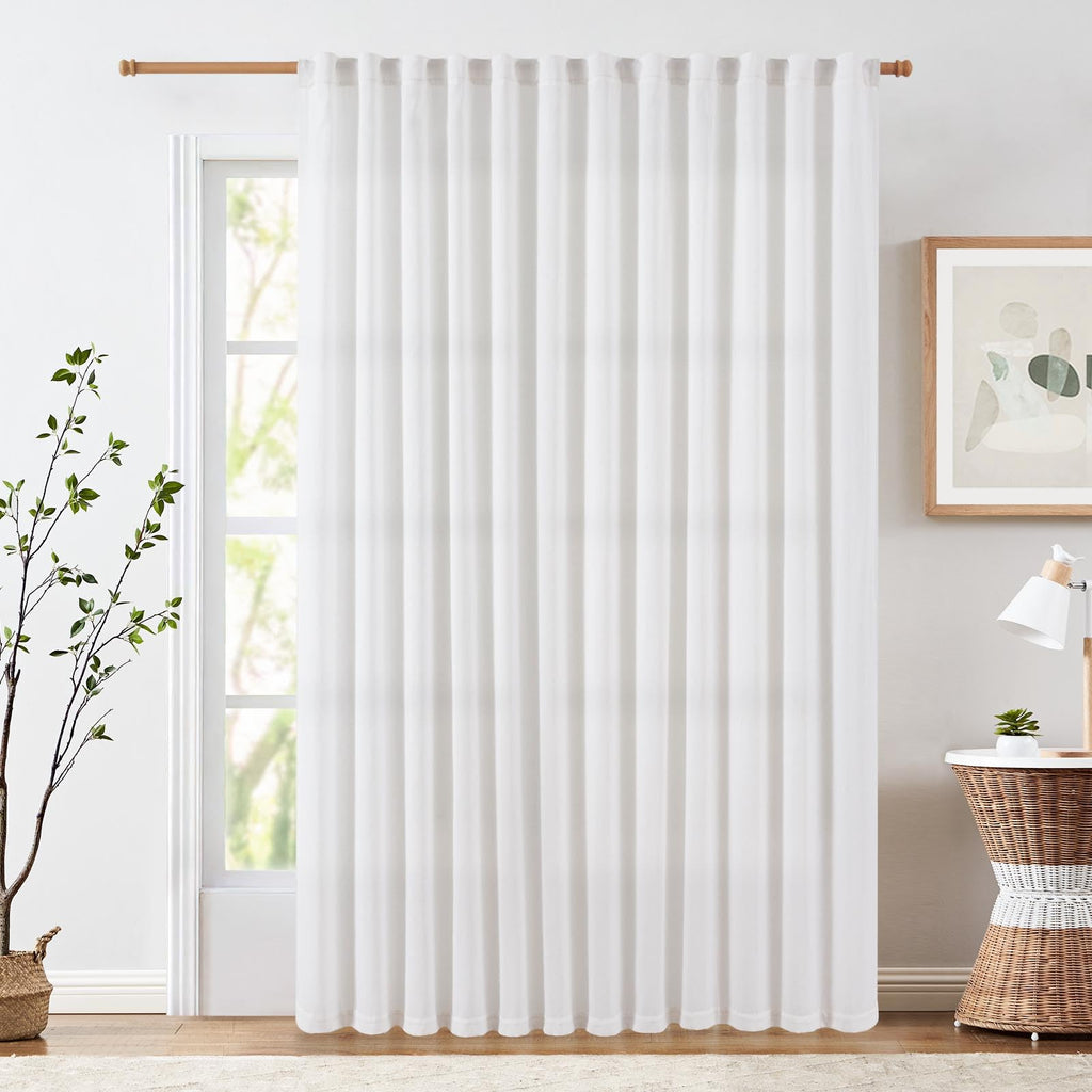 Jinchan White Linen Blend Curtain 84 Inch Lengthfor Living Room Extra Wide For Room Divider Curtain Rustic Farmhouse Curtain Rod Pocket Light Filtering Bedroom Window Curtain 1 Panel Off White