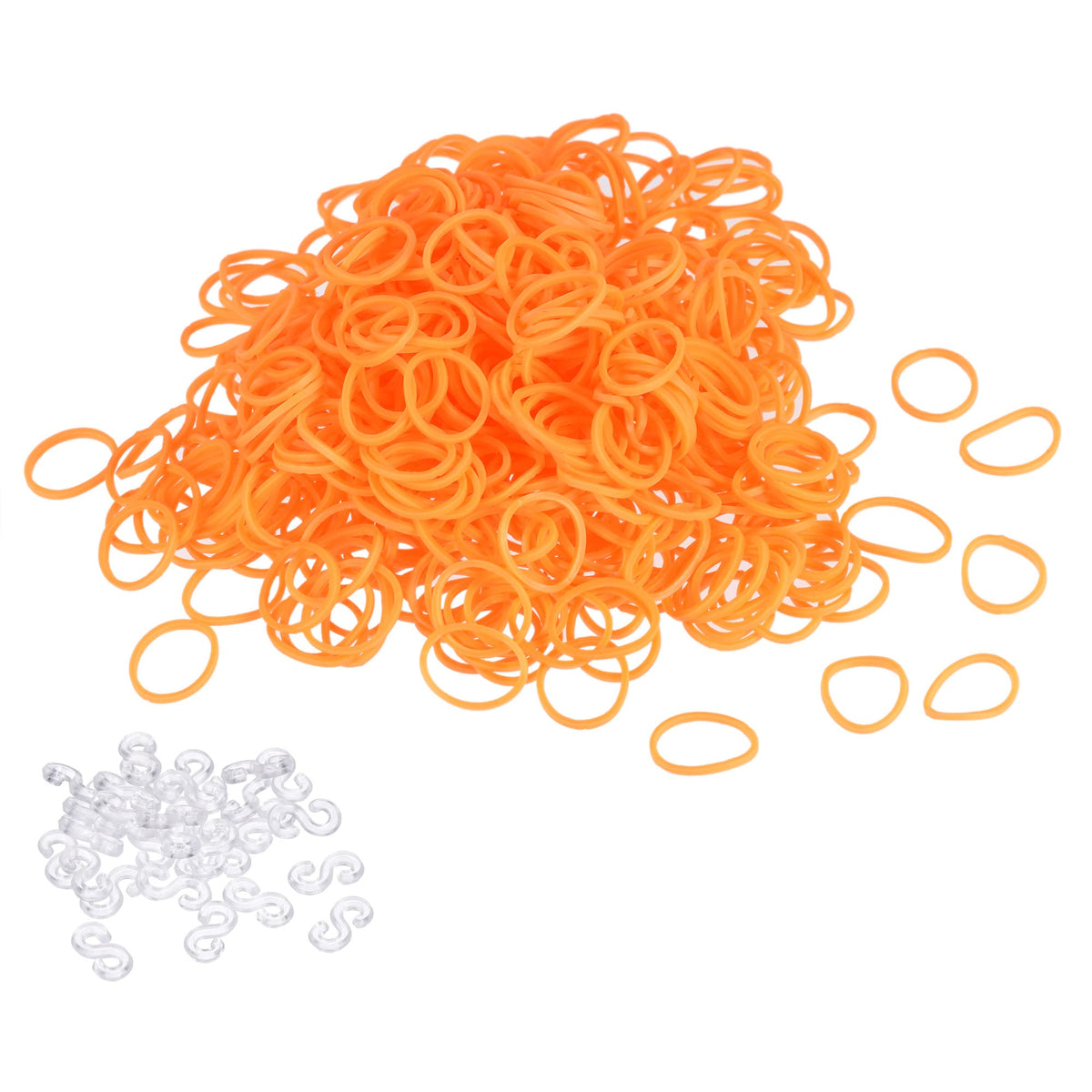Meccanixity Rubber Band Orange Stretchable Rubber Elastic Band 0.5Inch Dia With S-Clips For Home Office, Pack Of 600