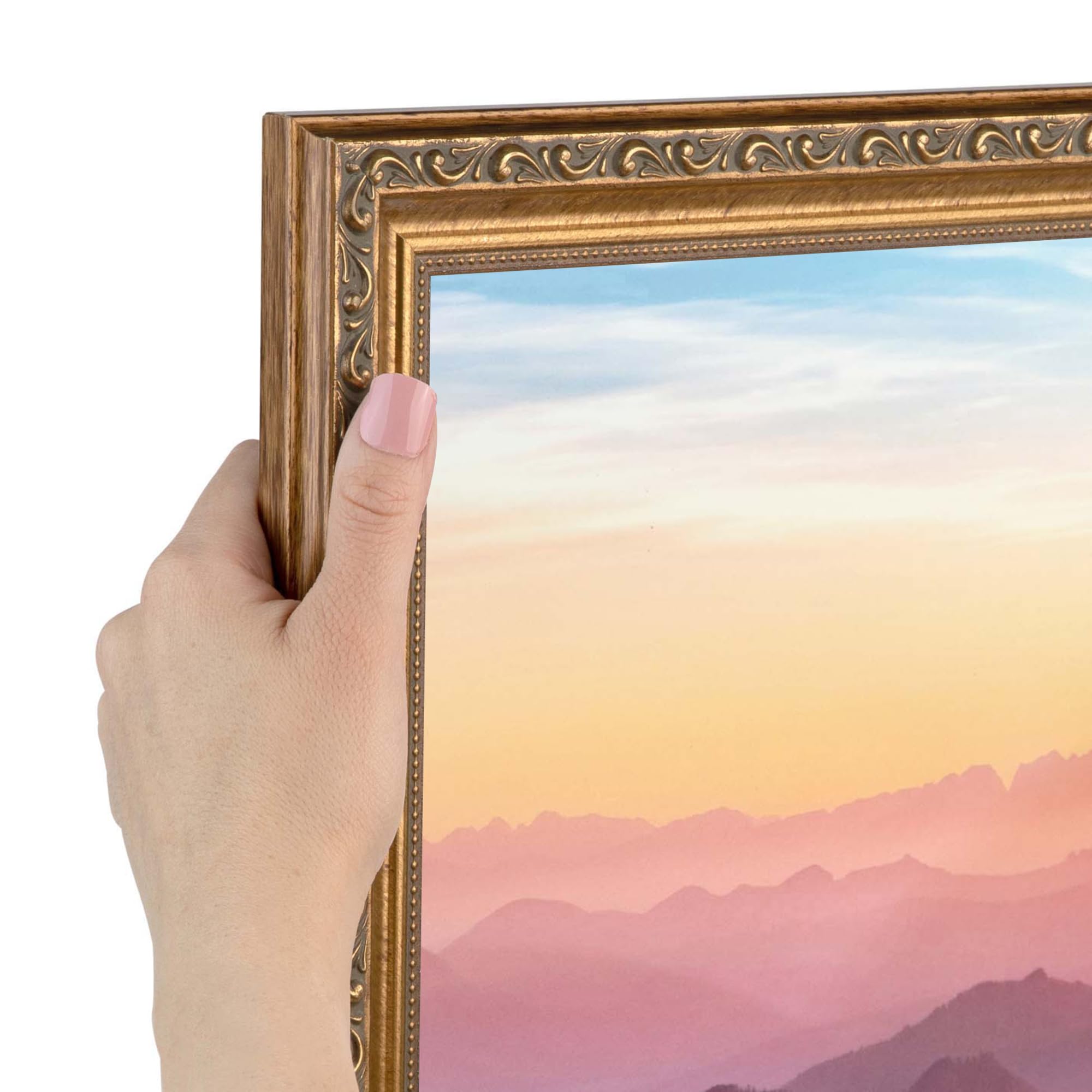 ArtToFrames 20x28 inch Dark Gold with Beads Wood Picture Frame, WOMD6301-20x28