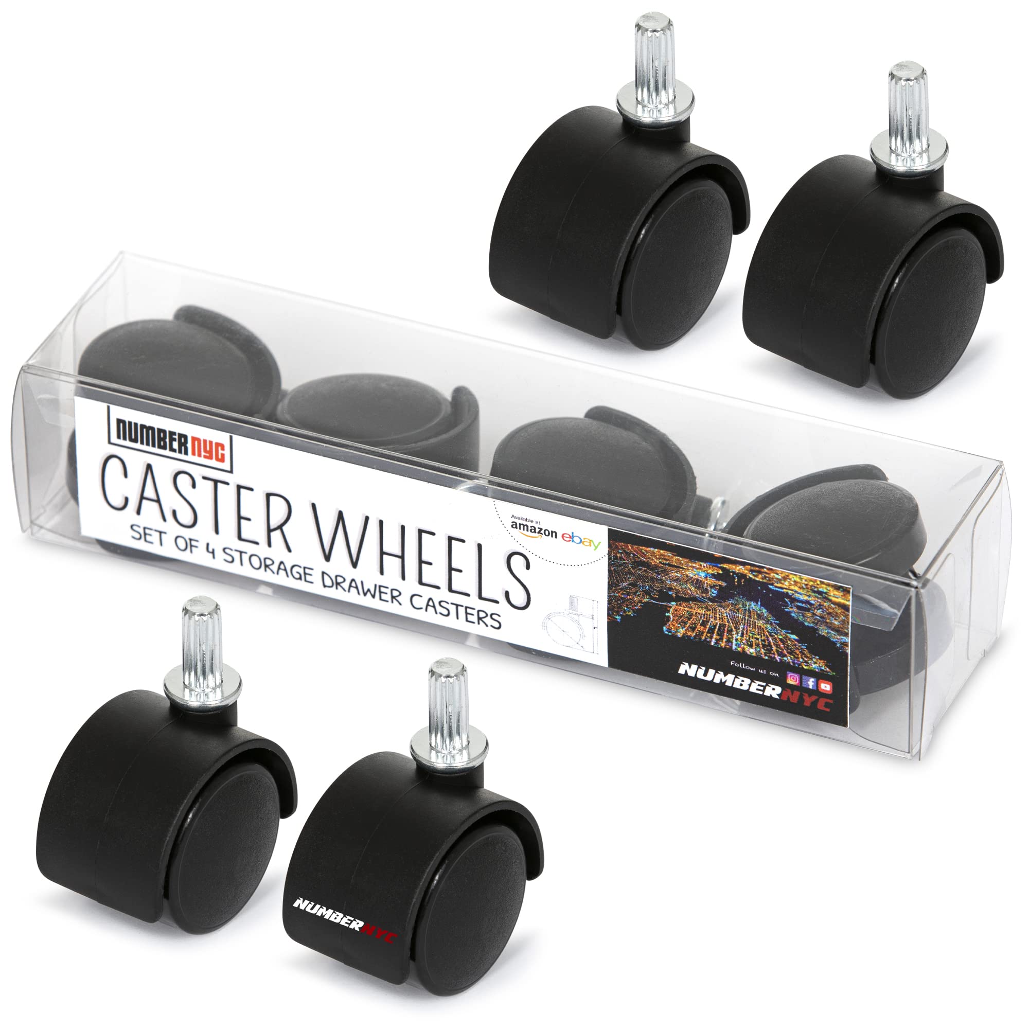 4 Caster Wheels for Plastic Drawers Carts & Storage Drawer Units 1 1/2 Replacement Casters by NUMBERNYC