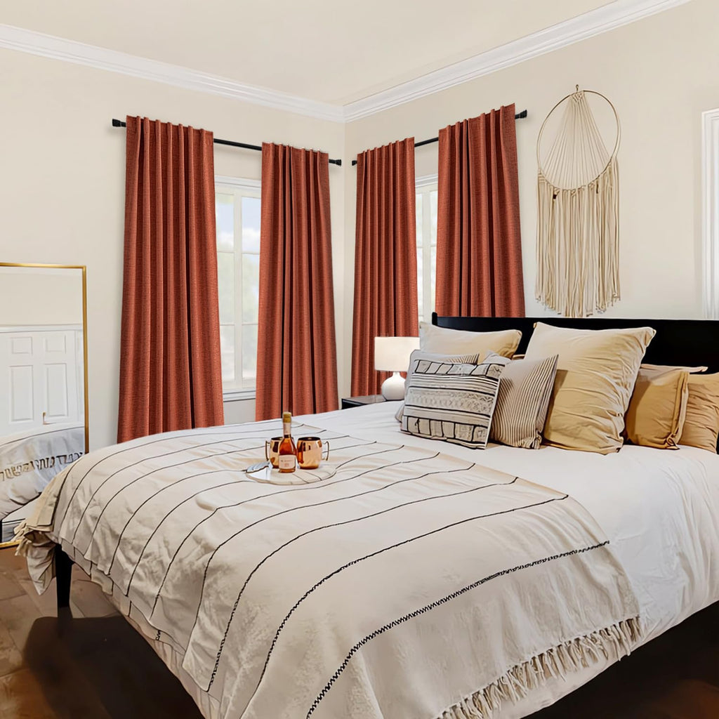 Miulee 100% Blackout Curtains 90 Inches Long, Linen Curtains For Bedroom Black Out Window Treatments Thermal Insulated Room Darkening Drapes Back Tab Rod Pocket, Terracotta Fall Decor 2 Panels