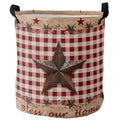 Laundry Basket with Handles Retro Country Star Farmhouse Foldable Waterproof Laundry Hamper Red White Plaid Clothes Organizer Ba