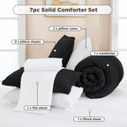 Andency Black Comforter King Size - 7 Pieces Bed In A Bag King Bedding Comforter Sets, Summer Plain Soft Lightweight Comforter With Fitted Sheets, Flat Sheets, Pillowcases & Shams