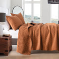 Horimote Home Quilt Set King Size Burnt Orange, Classic Geometric Spots Stitched Pattern, Pre-Washed Microfiber Chic Rustic Look
