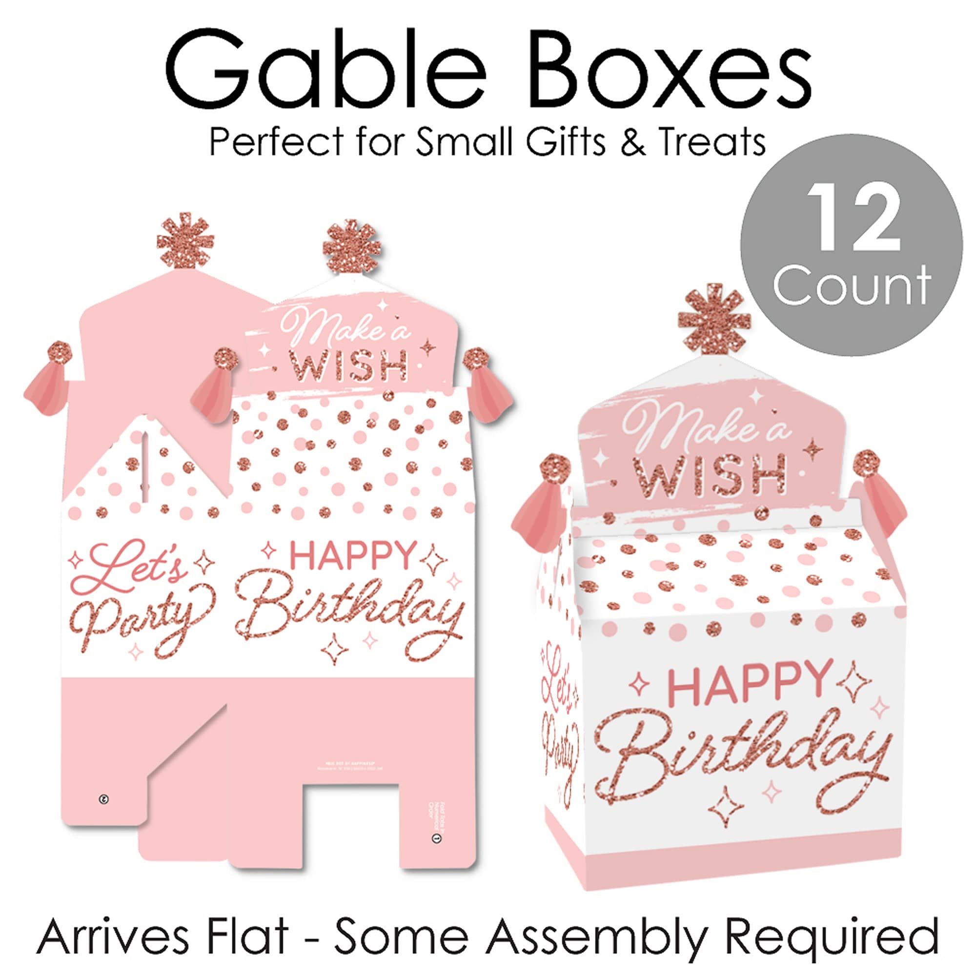 Big Dot Of Happiness Pink Rose Gold Birthday - Treat Box Party Favors - Happy Birthday Party Goodie Gable Boxes - Set Of 12