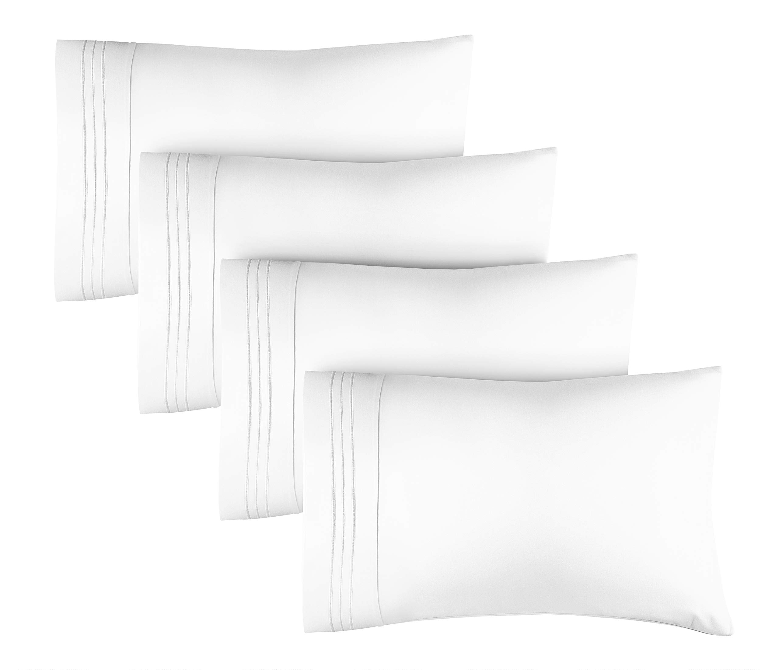 King Size Pillow Cases Set Of 4 - Soft, Premium Quality Pillowcase Covers - Machine Washable Protectors - 20X40, 20X36 & 20X48 Pillows For Sleeping 4 Piece - King Size White Pillow Cover Bedding